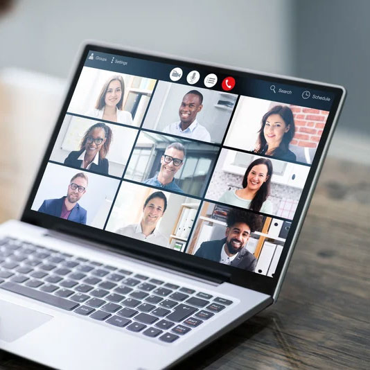 Image of a laptop screen showing a video call in progress